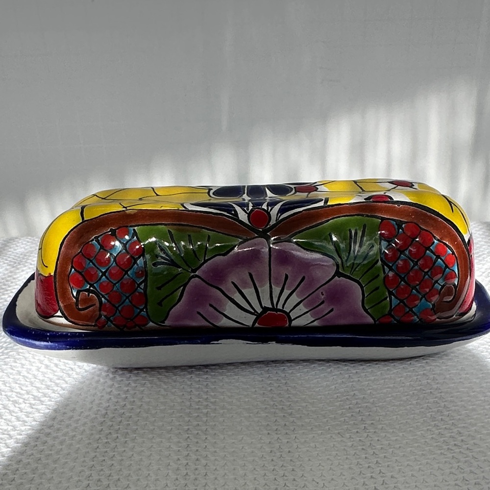 Talavera Butter Dish With Lid Hand Painted Ceramic Kitchen DecorMexico Folk Art